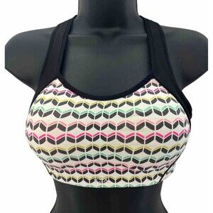 Victoria's Secret 32C VSX Geometric Black White Padded Racerback Sports Bra